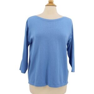 J. McLaughlin Boatneck Sweater size Medium Blue 3/4 Sleeve Quiet  Luxury Preppy